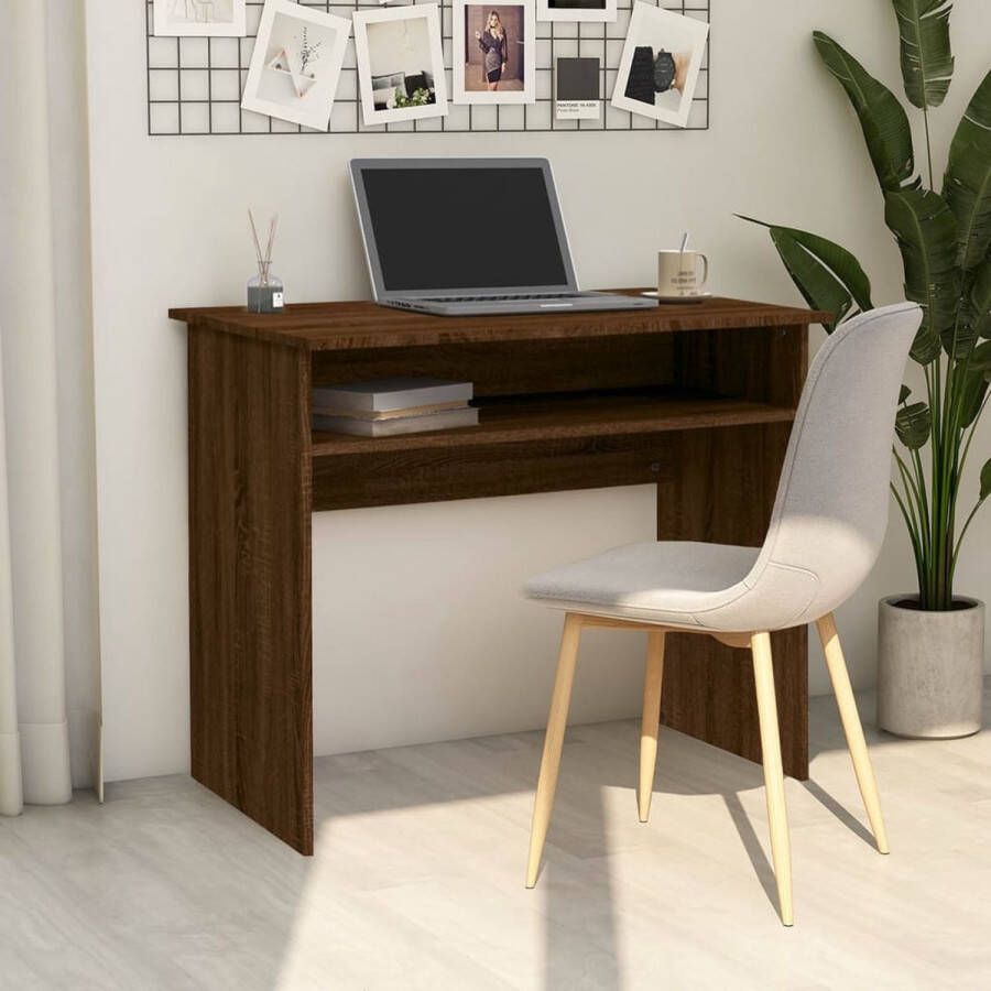 The Living Store Bureau 90x50x74 cm bewerkt hout bruineikenkleurig Bureau