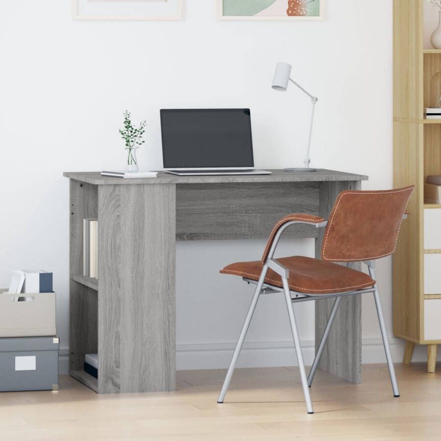 The Living Store Bureau Schappen Grijs Sonoma Eiken 100 x 55 x 75 cm Bewerkt hout