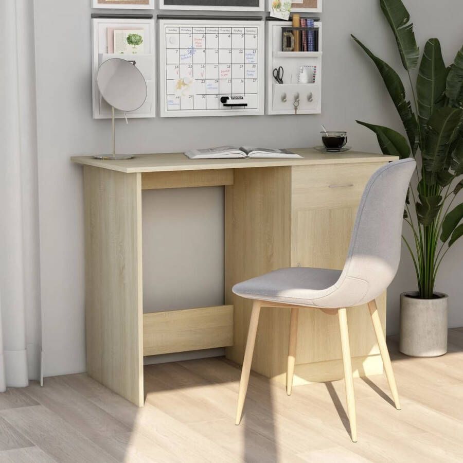 The Living Store Bureau Strak en Modern Bureau 100x50x76 cm Sonoma Eiken Met lade en deur