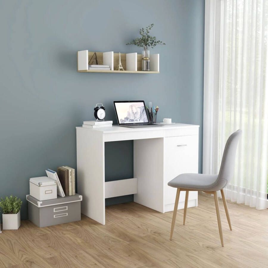 The Living Store Bureau Strak en modern Hout 100 x 50 x 76cm Wit