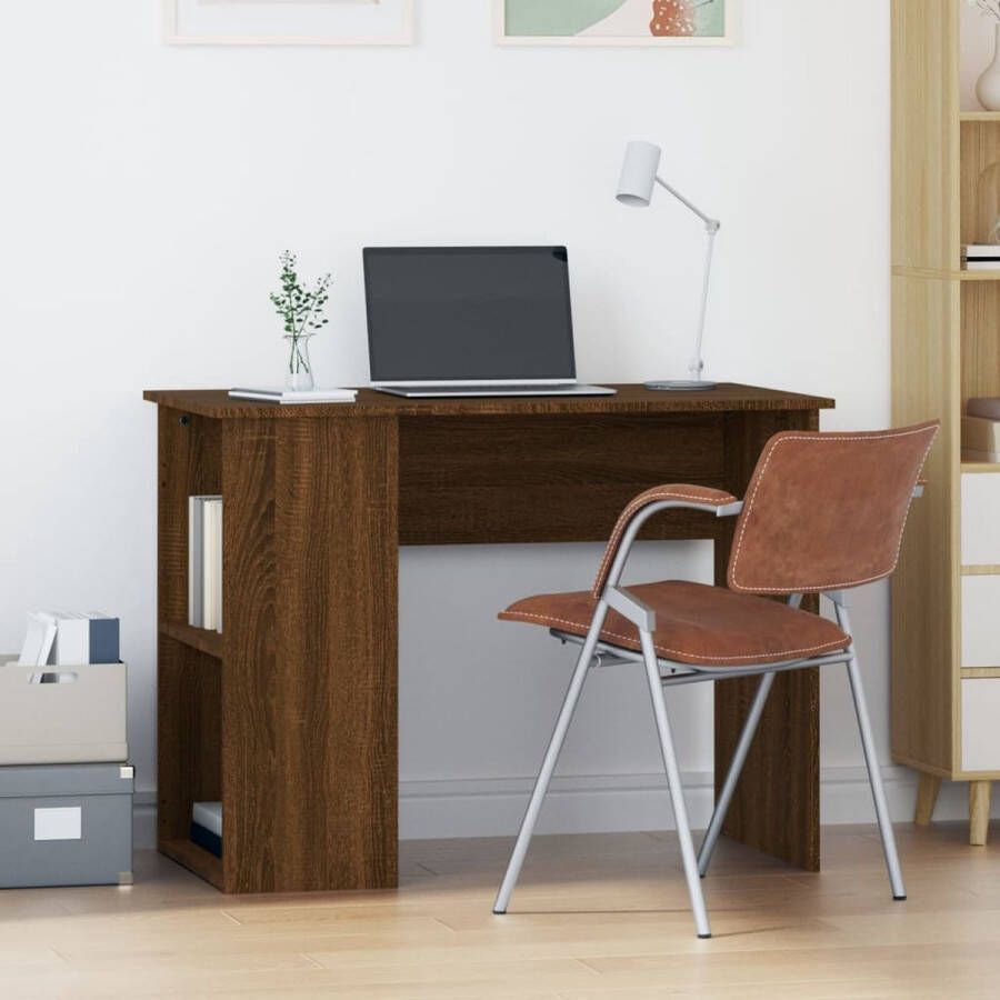 The Living Store Bureau Strakke Brown Oak 100 x 55 x 75 cm met opbergruimte