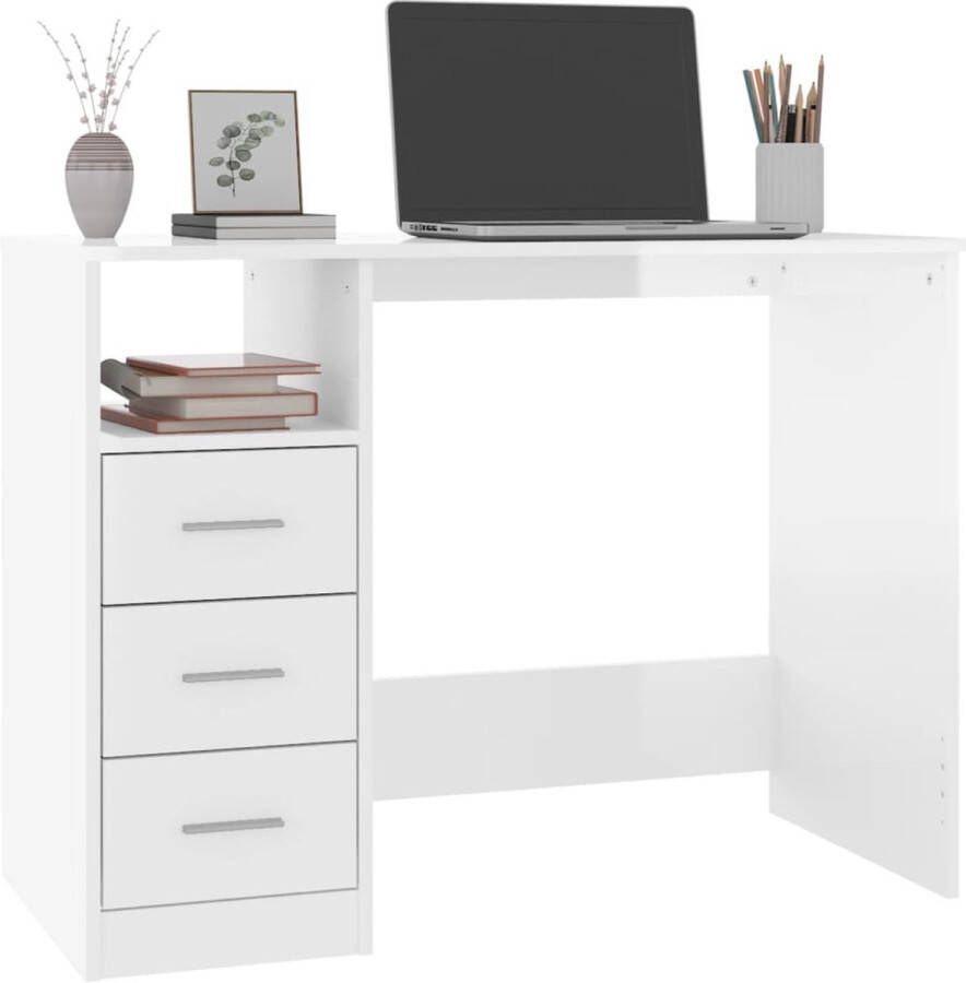 The Living Store Bureau x Hoogglans Wit 102 x 50 x 76 cm Opbergmeubel