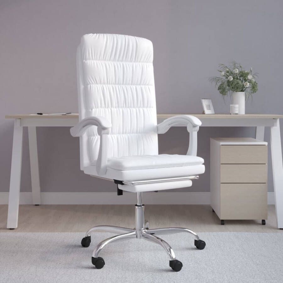 The Living Store Bureaustoel Verstelbaar Wit Kunstleer 63x56x(112.5-122)cm Duurzaam kunstleer Verstelbare rugleuning