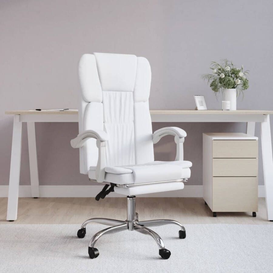The Living Store Bureaustoel Verstelbare rugleuning en voetensteun Duurzaam kunstleer Wit 63x56x112.5-122 cm