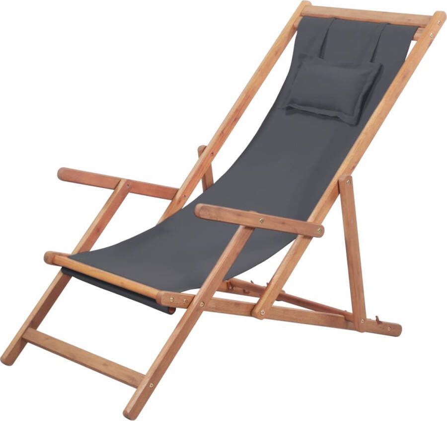 The Living Store Campingstoel Grijs Houten Frame Verstelbaar 60x112 119 127 cm Waterdicht
