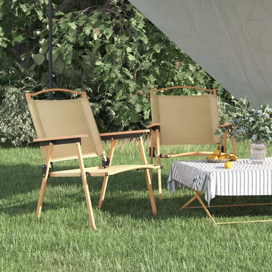 The Living Store Campingstoel Oxford stof Lichtgewicht en inklapbaar Stevig frame 54x55x78 cm (beige) 2 stuks