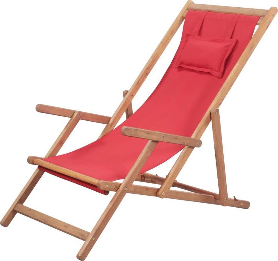 The Living Store Campingstoel Verstelbaar Houten Frame Rood 60x112 119 127cm Polyester Eucalyptushout 3 Standen
