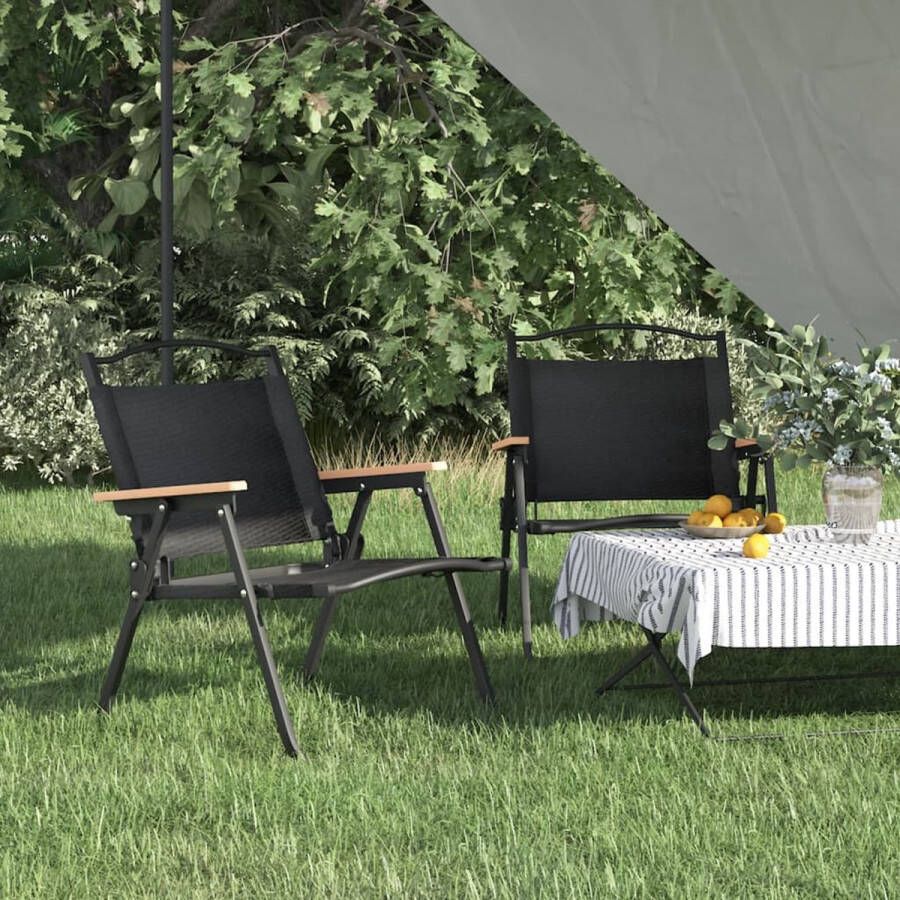 The Living Store Campingstoel Zwart 54x43x59 cm Duurzaam materiaal Stevig frame Lichtgewicht en inklapbaar Breed toepasbaar Inclusief 2 stoelen
