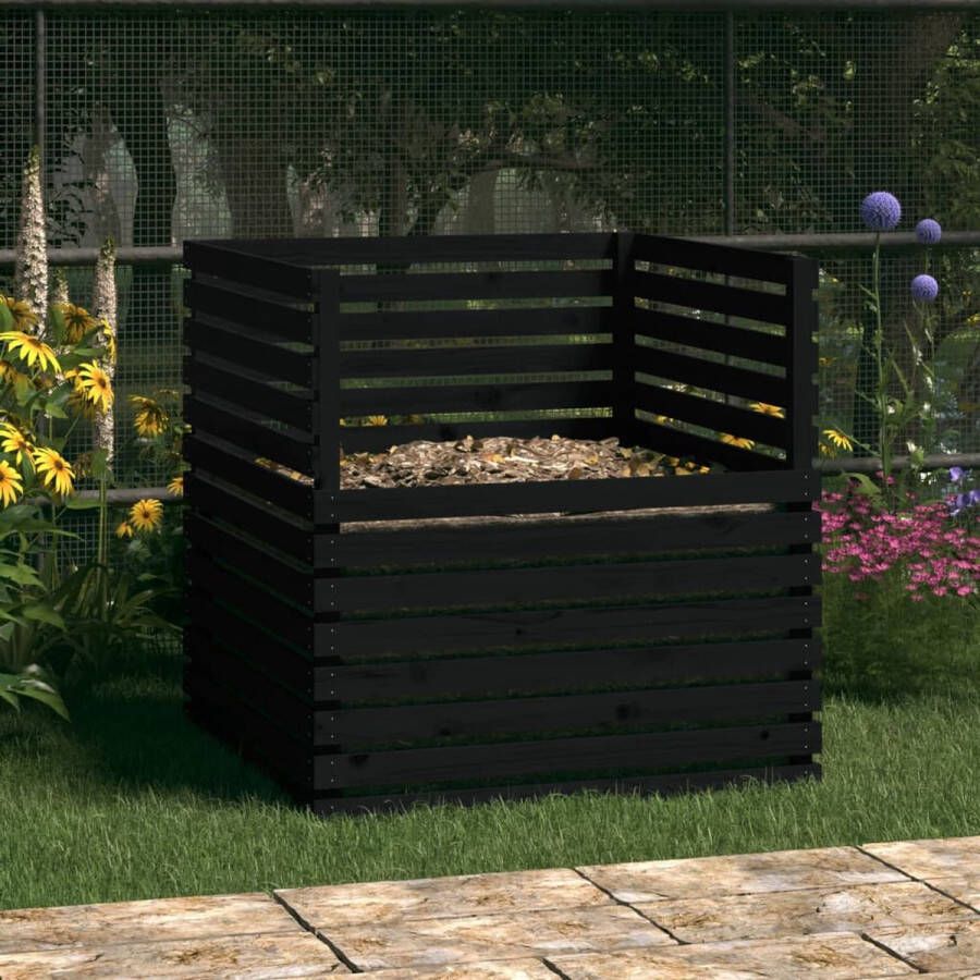 The Living Store Compostbak 100x100x102 cm massief grenenhout zwart Compostbak