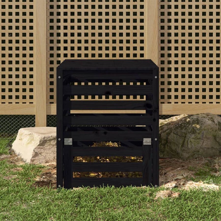 The Living Store Compostbak 63.5 x 63.5 x 77.5 cm Massief grenenhout Gelat ontwerp grote inhoud praktisch deksel Zwart