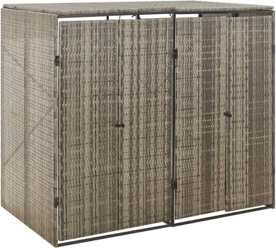 The Living Store Containerberging dubbel 140x80x117 cm poly rattan grijs Afvalbakberging