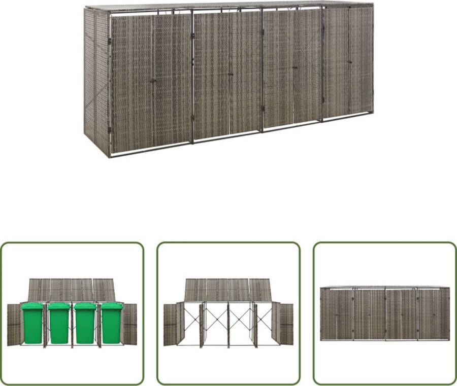 The Living Store Containerberging PE-rattan en gepoedercoat staal 274 x 80 x 117 cm 4 rolcontainers