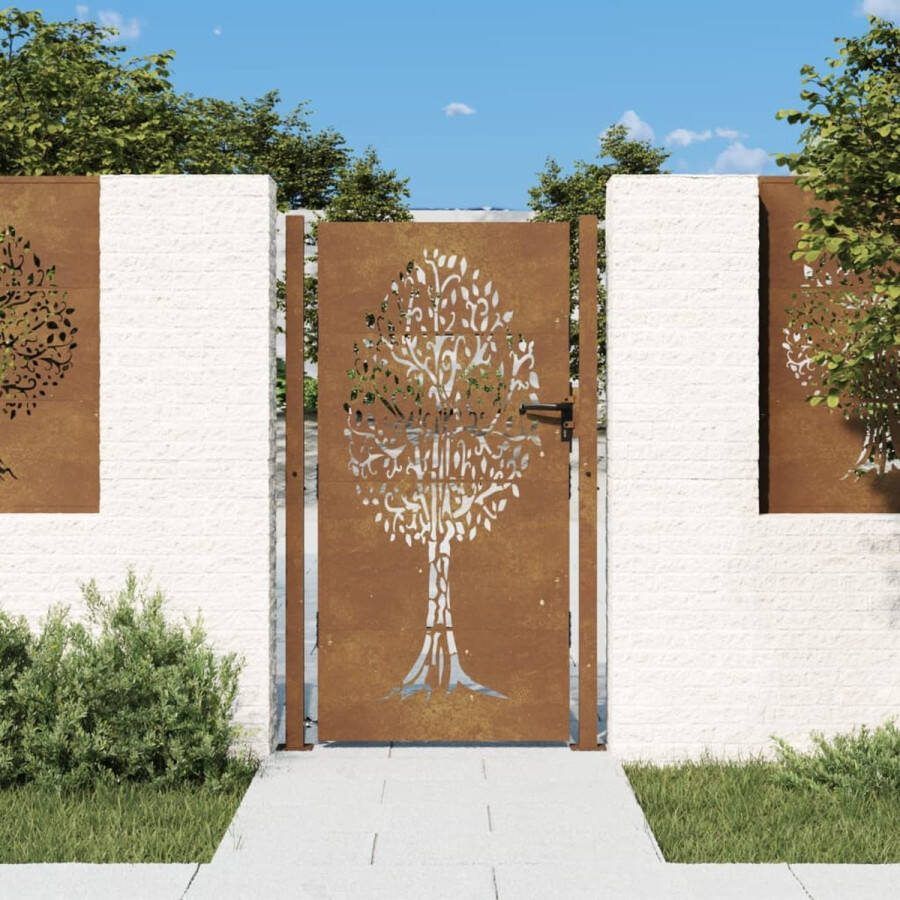 The Living Store Cortenstaal Tuinpoort 105 x 205 cm Roestig Afsluitbaar Lasergesneden ontwerp