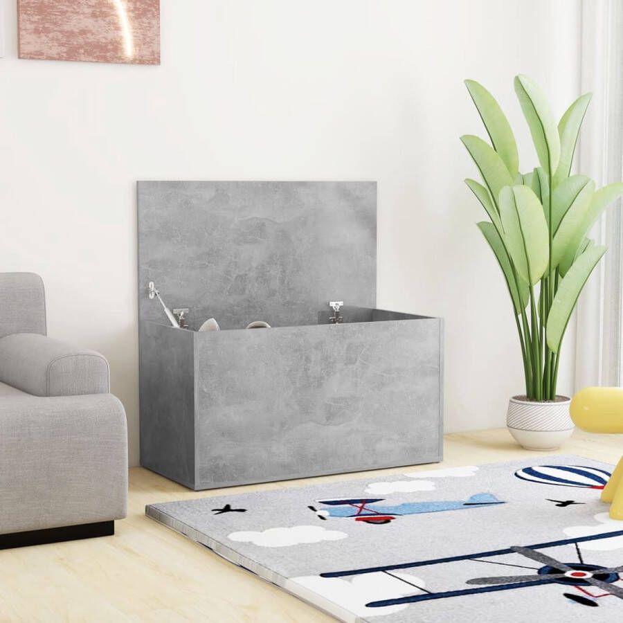 The Living Store Dekenkist Bewerkt Hout 84 x 42 x 46 cm Betongrijs