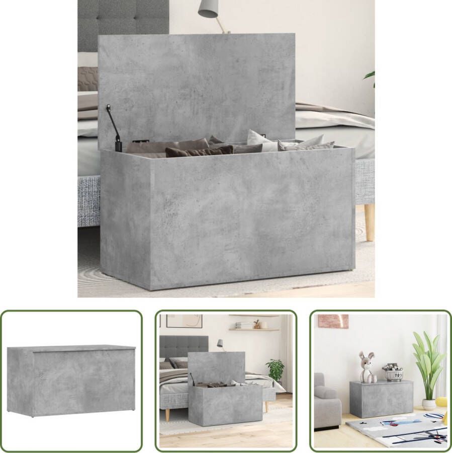 The Living Store Dekenkist Bewerkt Hout 84 x 42 x 46 cm Betongrijs