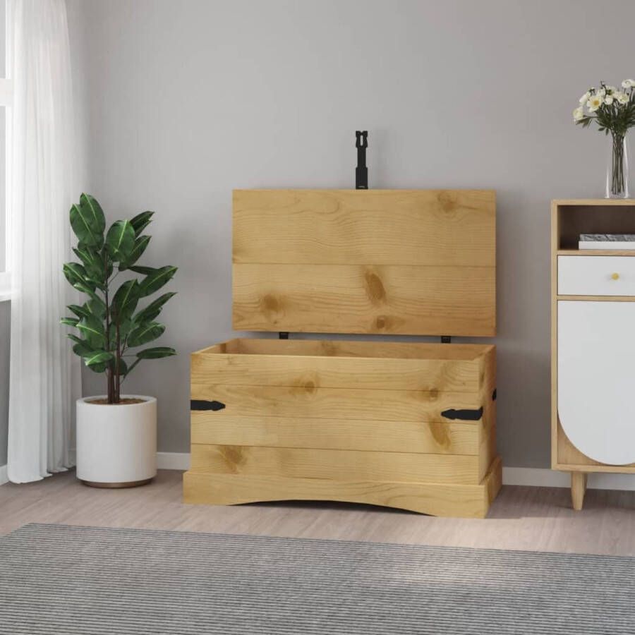 The Living Store Dekenkist Corona Hout 91 x 49.5 x 47 cm Bruin Gekleurd