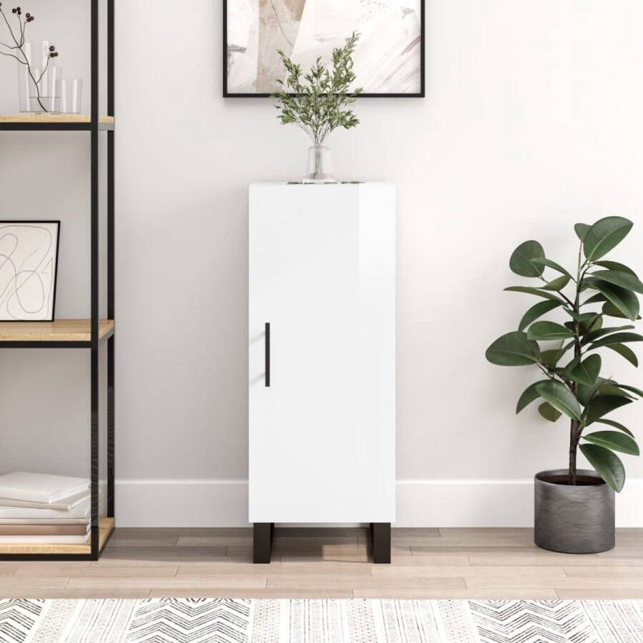 The Living Store Dressoir Basic Bijzetkast 34.5x34x90 Hoogglans wit Hout metaal