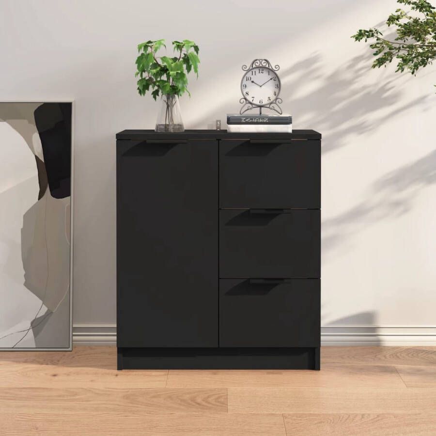 The Living Store Dressoir Bewerkt hout 60x30x70 cm Zwart