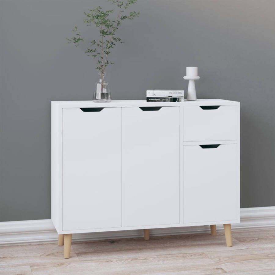 The Living Store Dressoir Bijzetkast 90x30x72cm Hoogglans wit spaanplaat