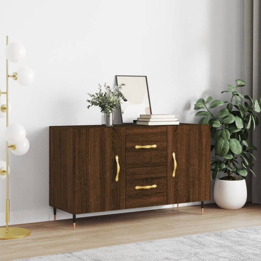 The Living Store Dressoir Bruineiken 100 x 36 x 60 cm Duurzaam Metalen poten Voldoende opbergruimte Stevig blad Praktische deuren Montage vereist