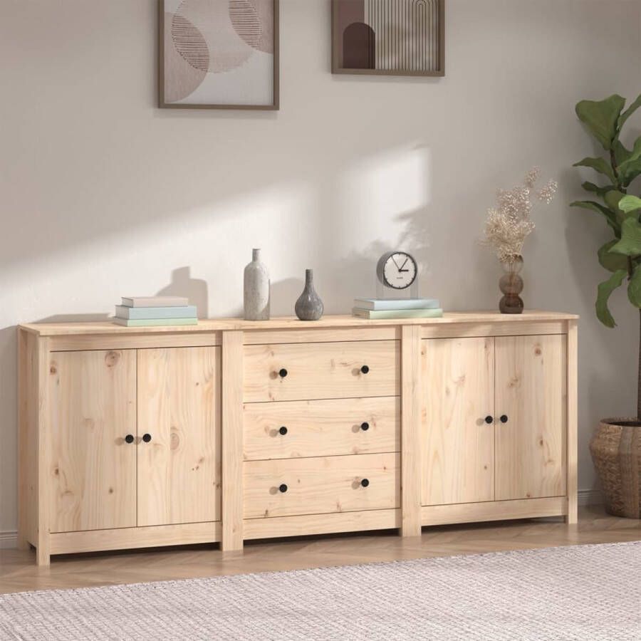 The Living Store Dressoir Grenenhout 210 x 35 x 80 cm Opbergruimte Stevig blad