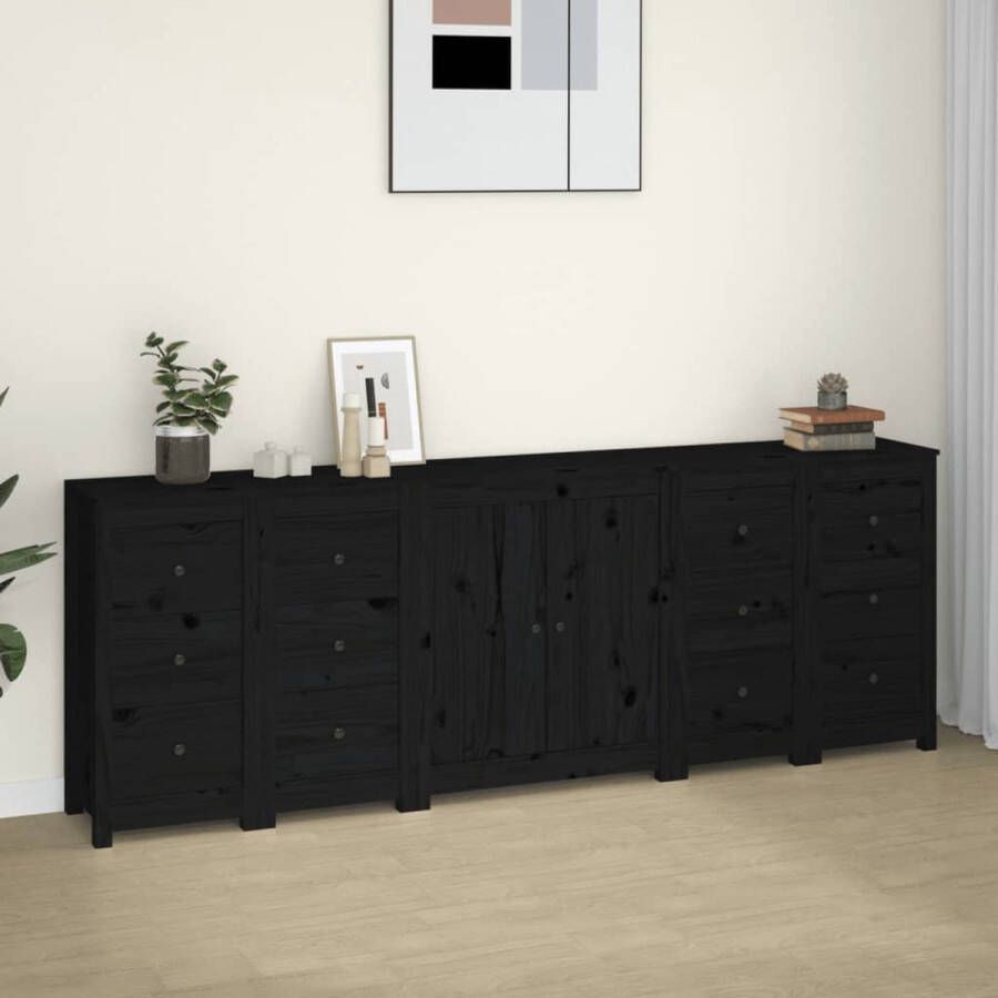 The Living Store Dressoir Grenenhout Zwart 230 x 35 x 80 cm Opbergruimte Stevig blad