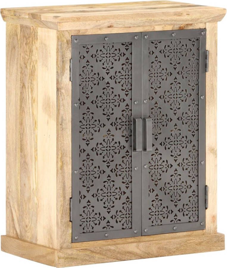 The Living Store Dressoir Mangohout 60 x 35 x 75 cm Zwart Stalen deuren