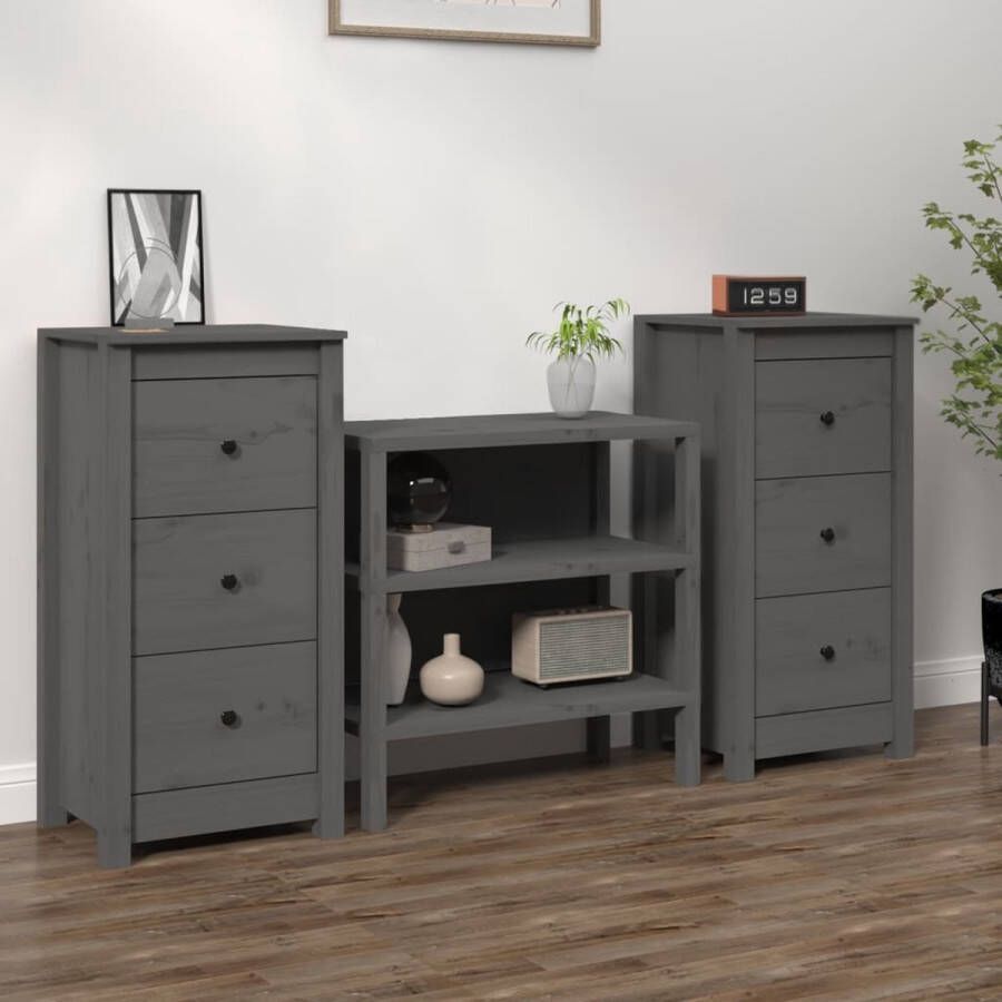 The Living Store Dressoir Massief Grenenhout 40 x 35 x 80 cm grijs