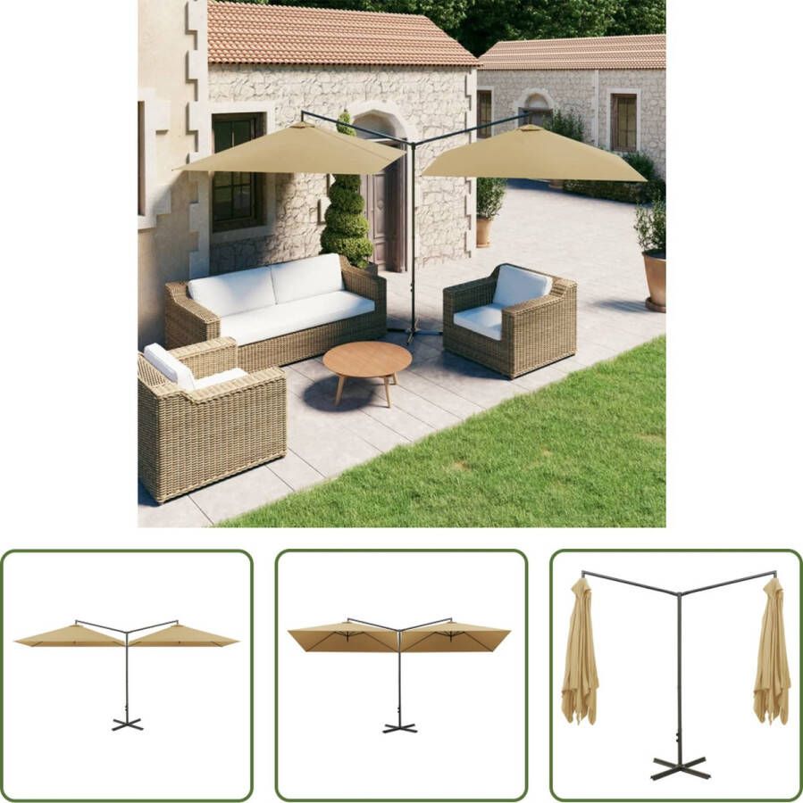 The Living Store Dubbele Parasol 600 x 290 x 260 cm Stof (100% polyester) en gepoedercoat staal Taupe Met ventilatiegat Montage vereist