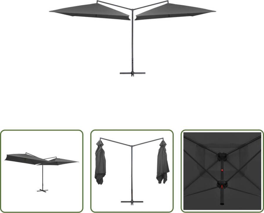 The Living Store Dubbele Parasol Antraciet 485x250x260 cm UV-Beschermend en Stabiel