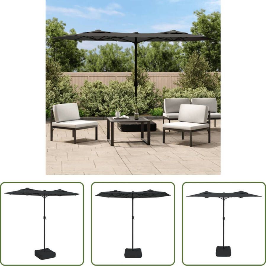 The Living Store Dubbele Parasol Antraciet en Donkergrijs 316x145x240cm UV-beschermend Polyester Sterk Ijzeren Frame