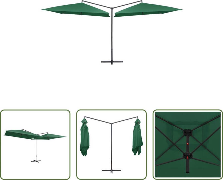 The Living Store Dubbele Parasol Groen 485 x 250 x 260 cm UV-beschermend polyester Stabiel en duurzaam Eenvoudig te monteren