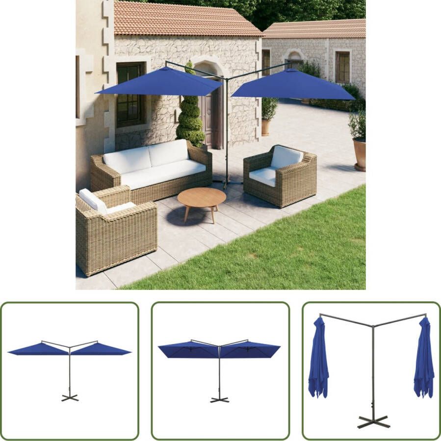 The Living Store Dubbele Parasol Polyester 290x290 cm Stalen paal Azuurblauw