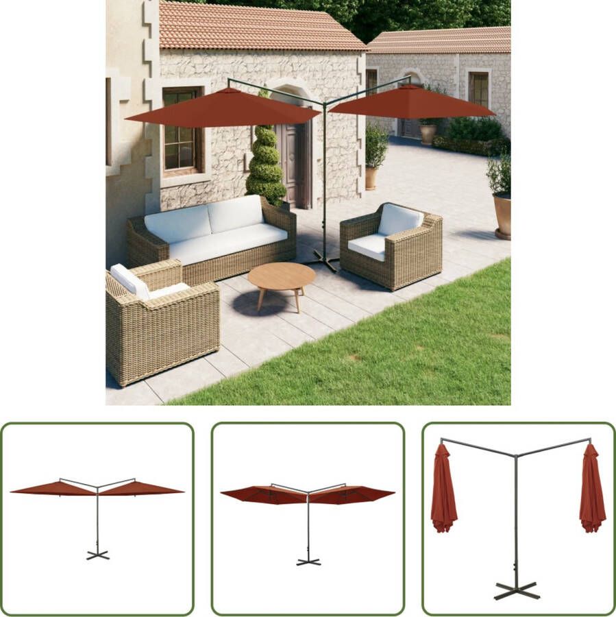 The Living Store Dubbele Parasol Polyester Stalen Paal Terracotta 600x290x260 cm