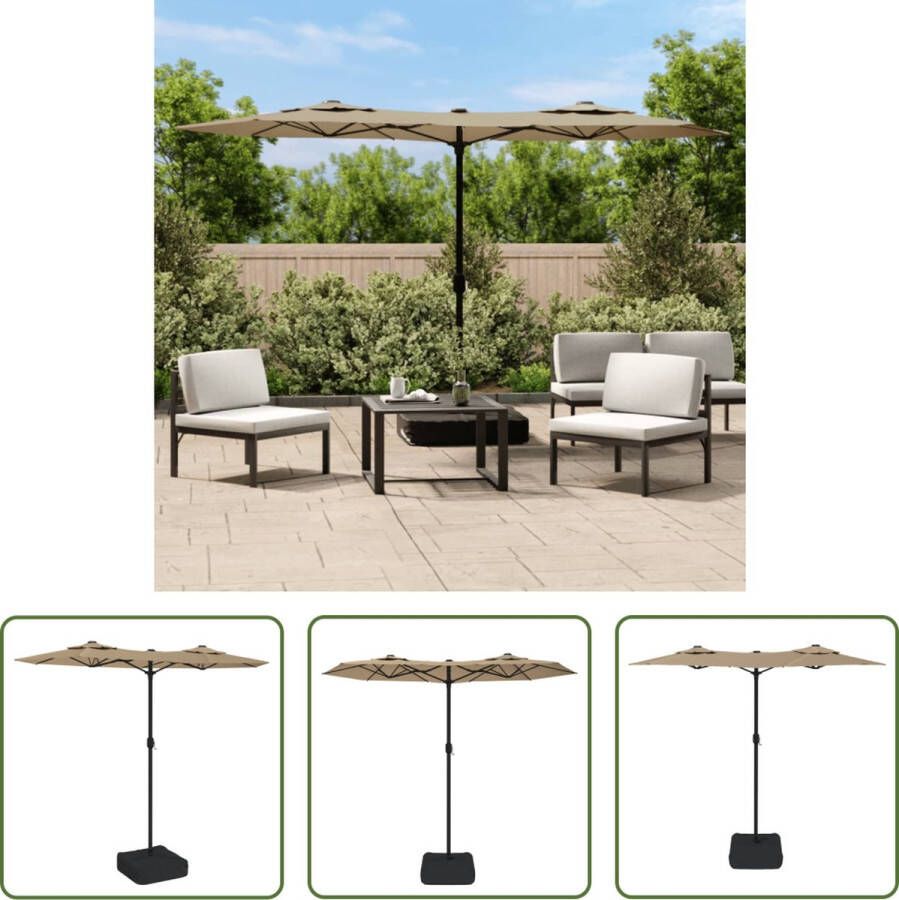 The Living Store Dubbele Parasol Taupe en Donkergrijs 316x145x240 cm UV-beschermend Polyester Sterk Frame Zwengelmechanisme