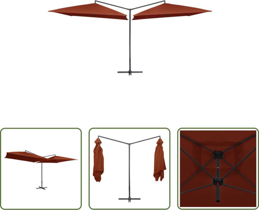 The Living Store Dubbele Parasol Terracotta 485 x 250 x 260 cm UV-beschermend Eenvoudig te monteren