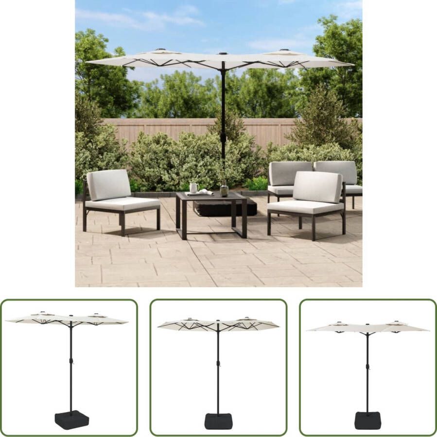 The Living Store Dubbele Parasol Zandwit en Donkergrijs 316 x 145 x 240 cm UV-beschermend Polyester Stevig Frame Zwengelmechanisme Sterke Voet