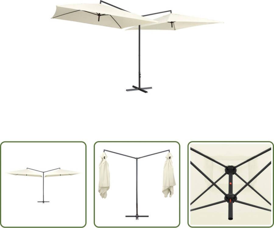 The Living Store Dubbele Parasol Zandwit Polyester 485 x 250 x 260 cm