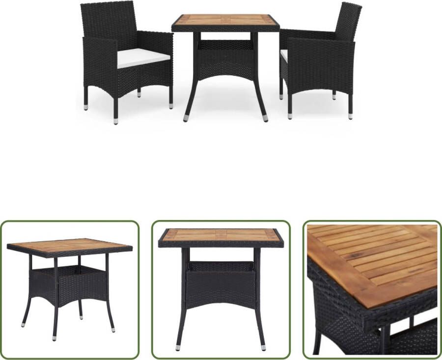 The Living Store Eethoek 3-delig Zwart Bruin Tafel 80x80x75cm Stoel 53x58x84cm