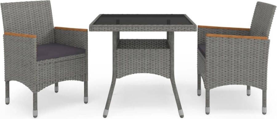 The Living Store Eethoek Hera Tafel 80x80x75 cm 2x Armstoel Grijs Bruin 53x58x84 cm