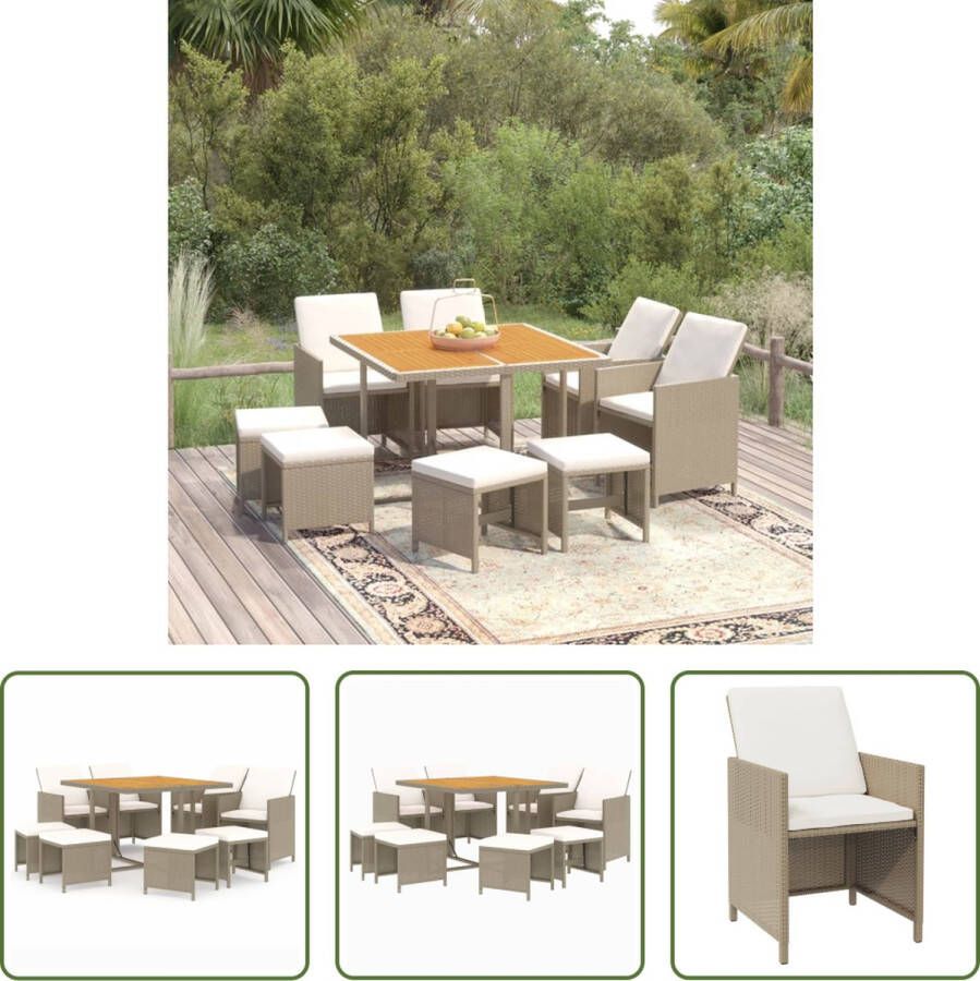 The Living Store Eethoek Lounge PE-rattan beige 109 x 107 x 74 cm inclusief kussens