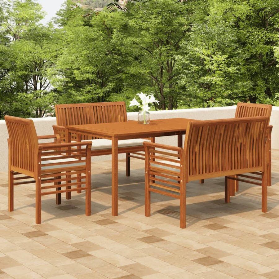 The Living Store Eethoek Massief Acaciahout Tafel 150x90x74cm Bank 120x60x90cm Armstoel 64x60x90cm