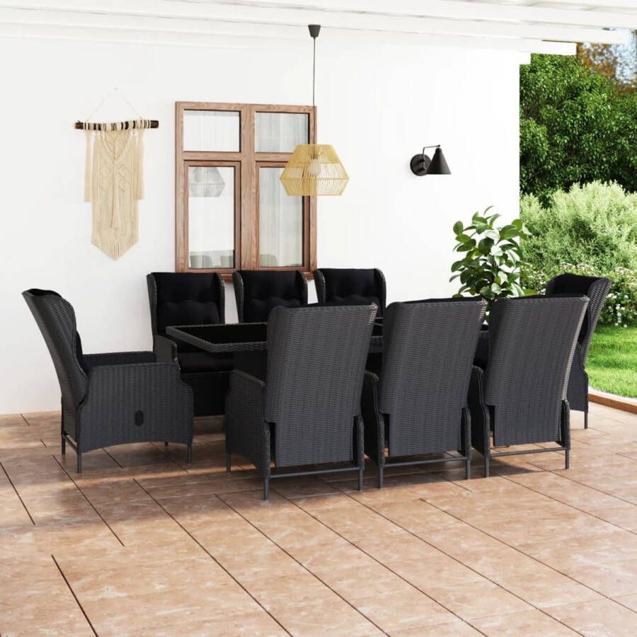 The Living Store Eethoek Rattan 200 x 100 x 74 cm Donkergrijs Zwart