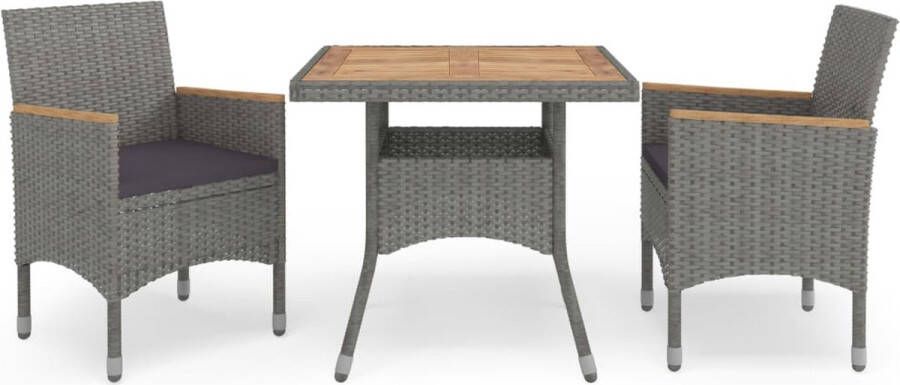 The Living Store Eethoek Rattan 3-delig 80x80x75cm Grijs Bruin Stoelen met Kussens