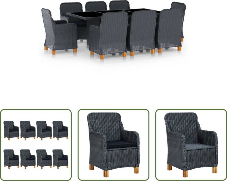 The Living Store Eethoek Rond PE-rattan 200x100x74 cm Donkergrijs 8 stoelen Montage vereist