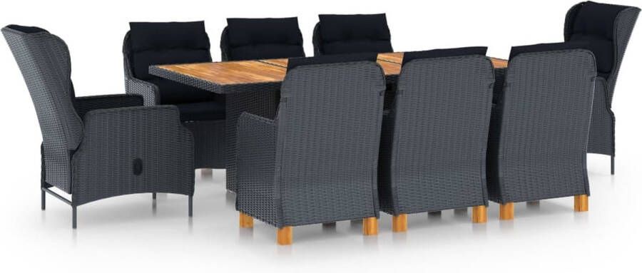 The Living Store Eethoek Rond PE-rattan 200x100x74 Donkergrijs Zwart 8 Stoelen