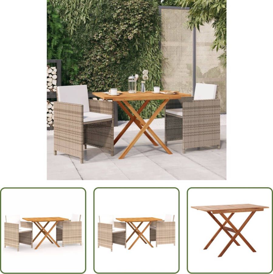 The Living Store Eethoek Tafel Acaciahout 110x67x74cm Stoel PE-rattan 52x56x85cm