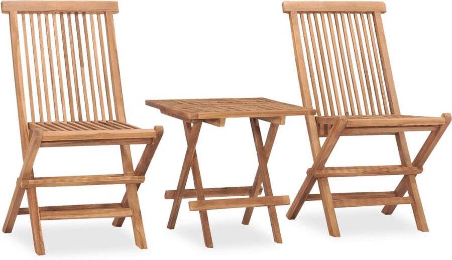 The Living Store Eethoek Teakhouten Tuintafel en Stoelen 50x50x50 cm Stapelbaar Crèmewit Kussen