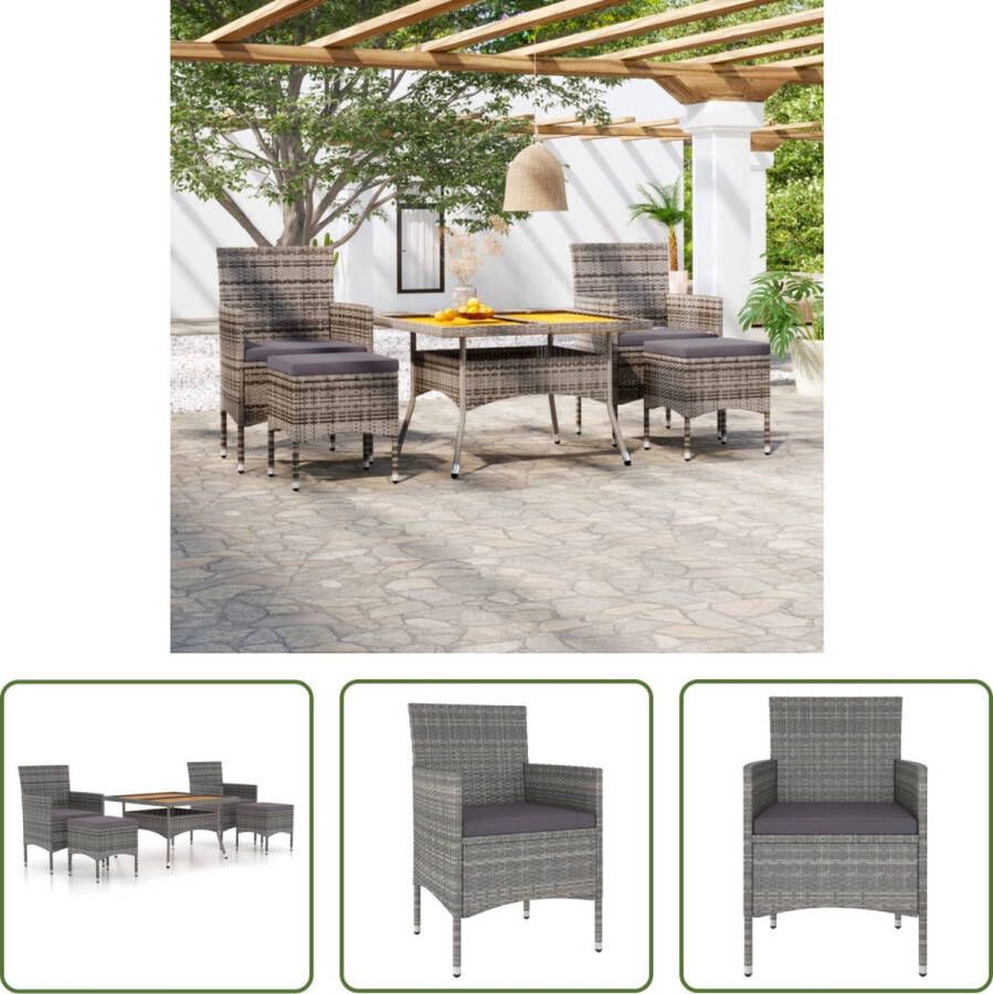 The Living Store Eethoek Trendy Eethoek 120 x 120 x 75 cm Grijs Massief acaciahout PE-rattan