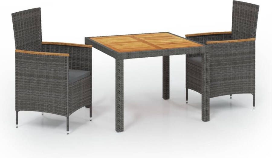 The Living Store Eethoek Tuinmeubelset 90 x 90 x 75 cm Grijs Poly rattan Gepoedercoat staal Acaciahout